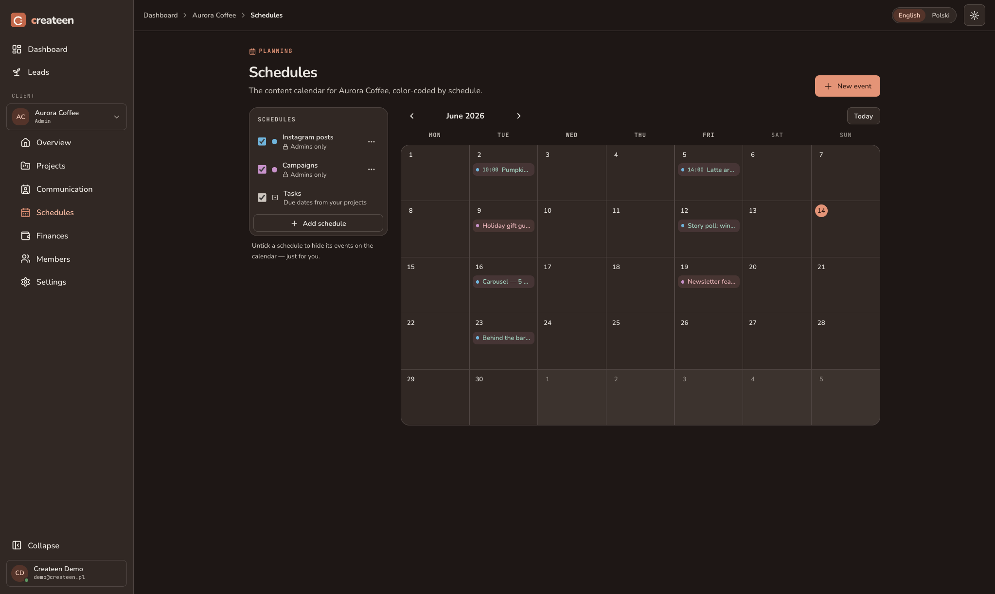 Content calendar