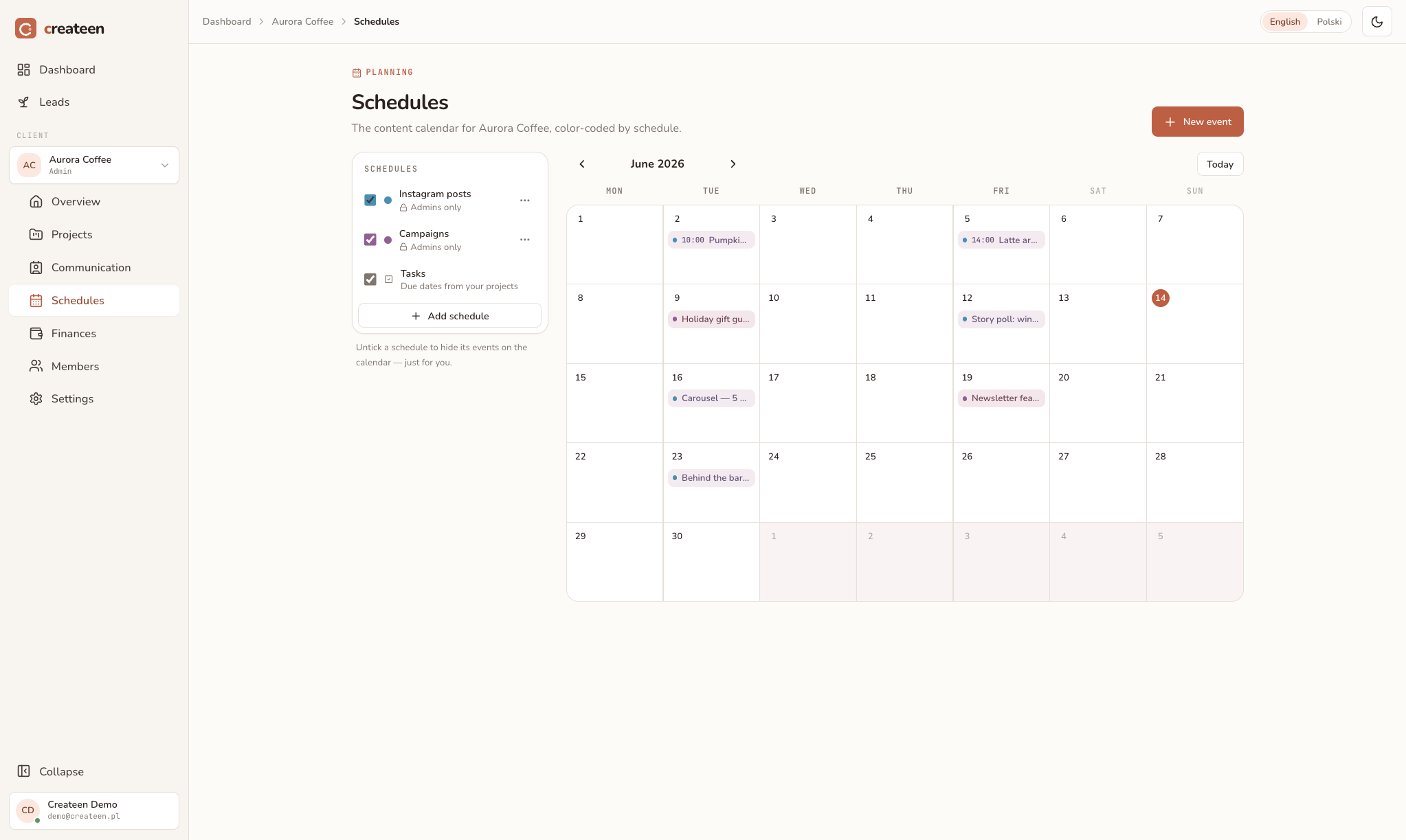 Content calendar